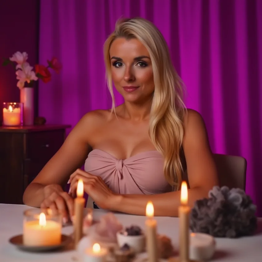 Cheryl in a candlelit setting